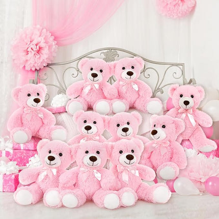 MaoGoLan 10Pcs Bulk Teddy Bears Stuffed Animals Baby Shower, Soft Small Stuffed Bears in Bulk, 13.5" Cuddly Mini Teddy Centerpiece,Wedding,Party,Engagement,Pink