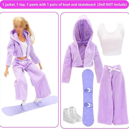 13 Pcs Doll Winter Clothes and Accessories - 3 Set Dolls Winter Coat Clothes, 2 Pairs of Shoes and 8 Pcs Skiing Accessories for 11.5 Inch Girl Doll Winter Playset