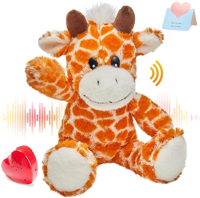 13" Recordable Giraffe Stuffed Animal,Sweet Soft Plush Toy with Voice Recorder,Giraffe with Voice Recording Heartbeat Birthday Gifts for Toddler Kids
