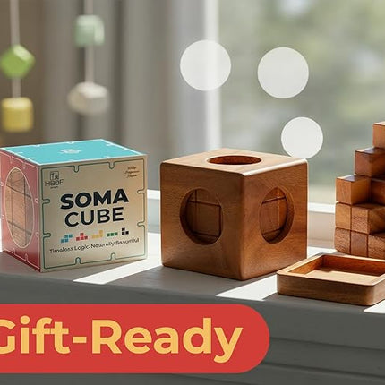 BSIRI Soma Puzzle Cube Wooden Toy Brain Teaser Desk Board Games Adults Master Block Christmas Mind Magic Kids Benders Wood Hand Cube Family Teens Boy Classic