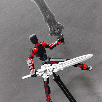 (Assembly Completed) T13 Action Figure, 5.5 Inch 3D Printed Multi-Jointed Movable Dummy 13 Toy,Dummy 13 Robot Action Figure with Lots of Weapons, Black Red