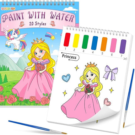 Paint with Water Coloring Books for Toddlers, Princess Theme Mess Free Watercolor Painting Papers for Kids Water Color Paint Kit Art Craft Birthday Gift for Ages 1-3, 4-8
