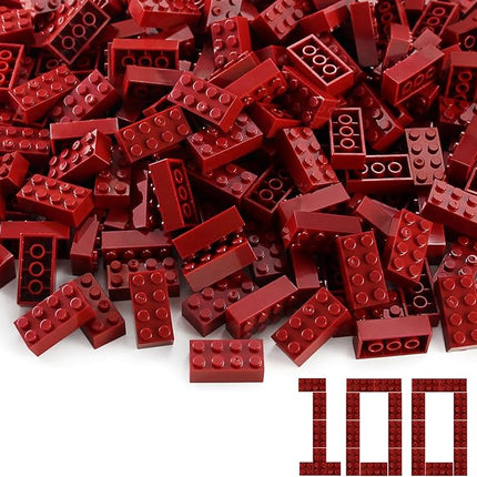Feleph 100pcs 2x4 Bricks Dark Red Pieces Parts Classic Building kit Creative Play Set Basic Blocks Toy Accessories Compatible with 3001 Major Brands