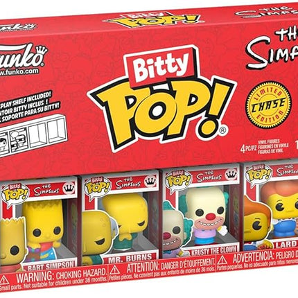 Funko Pop! Bitty: Simpsons - Bart Simpson, Mr. Burns, Krusty The Clown, and Mystery Chase Figure - 0.9 Inch (2.2 Cm) - The Simpsons Collectable - Stackable Display Shelf Included
