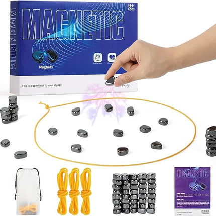 Magnetic Chess Set with 40 Travel-Stones, 3 String & Portable Storage Bag, Strategy Board Game for Family Game Night, Indoor Outdoor Use for Kids Adults (Age 9+)
