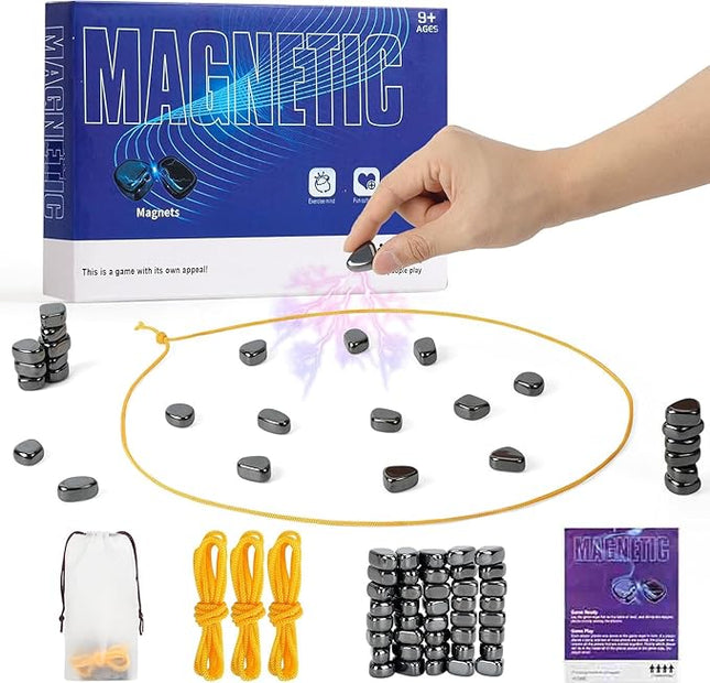 Magnetic Chess Set with 40 Travel-Stones, 3 String & Portable Storage Bag, Strategy Board Game for Family Game Night, Indoor Outdoor Use for Kids Adults (Age 9+)
