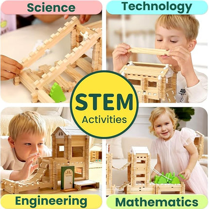 Jovi-mindly＆Notchies 107 Pcs Wooden Blocks Toys with Door and Windows,Classic Old Fashioned Toys,Wooden Building Blocks for Kids Ages 4-8 Boys and Girls,FSC Certified,Halloween Gifts