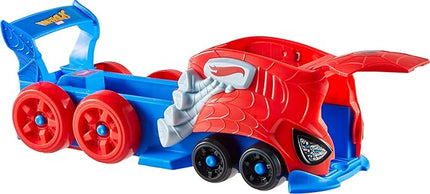 Hot Wheels Toy Car Track Set, Spider-Man Large-Scale Launcher and Hauler with Die-Cast RacerVerse Vehicle