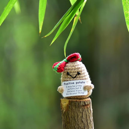 1 Pcs Positive Mini Funny Potato Holding Card Crochet Easter Birthday Christmas Mom Dad Sister Friend Wife Husband Colleauge College Students Coworkes Cheer Up Gift Decor