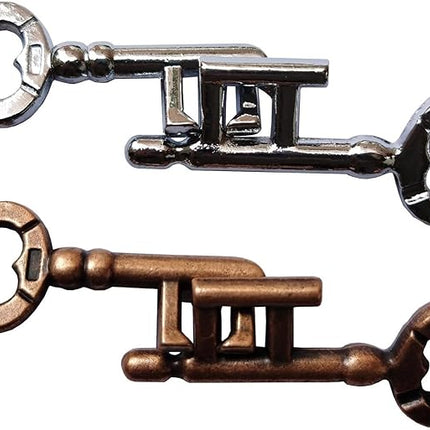 Brain Teaser 3D Unlock Interlocking Metal Hole Lock Puzzle - Adult Educational IQ Toy (Gold Silver Key)