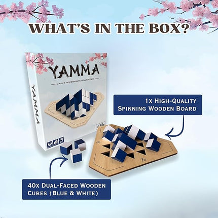 yamma 4-in-a-Row Game with Wooden Spinning Board, 3D Visual Strategy Experience for Ages 12+, a Quick and Clever Challenge Ideal for Families, Teens, and Casual Players