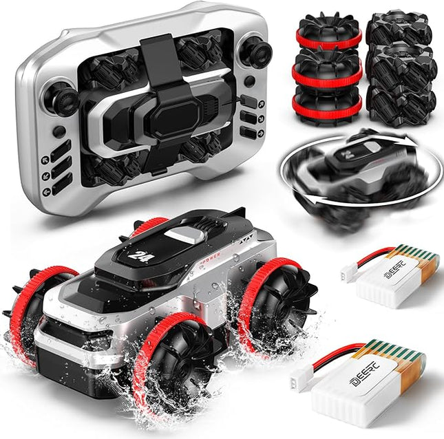 DEERC Amphibious Remote Control Car - Waterproof RC Stunt Car for Kids with 360° Spins, 50 Min Batteries,High-Speed, All-Terrain,Portable Summer Gift & Pool Toys for Girls & Boys