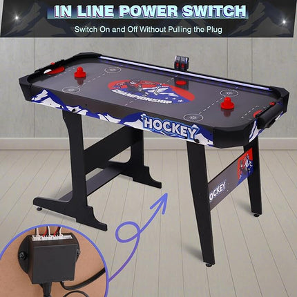 57" LED Light-Up Air Hockey Table, Foldable Arcade Style Air Hockey Game Set w/Accurate Electronic Scoring, in Line Power Switch, Powerful Motor for Kids Adults, Home Game Room