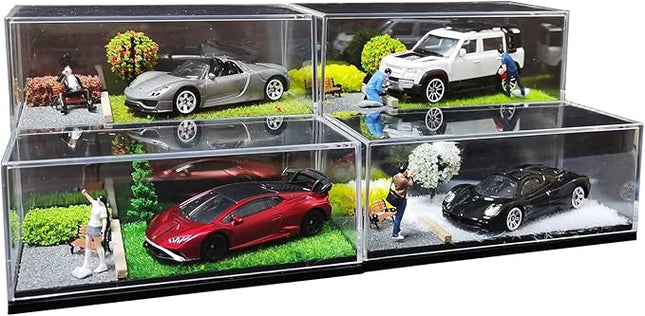 1/64 Scale Street Diorama Display Case- Clear Storage Case with Realistic Urban Road Scene for Hot Wheels , Matchbox & 1:64 Model Cars- Diecast Toy Garage -Four Seasons Set