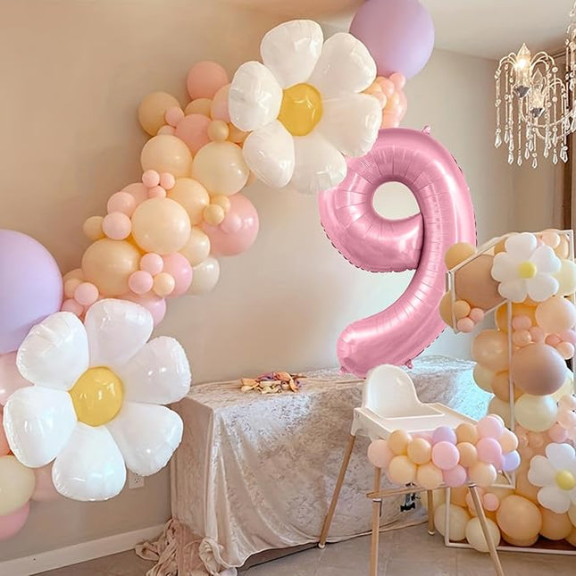 Smlpuame Pastel Pink 9 Balloons, 40 Inch Large Light Pink Foil Number Balloons 0-10, Self-Sealing 9th Birthday Balloon for Girls Women Anniversary Baby Shower Princess Party Decorations Supplies