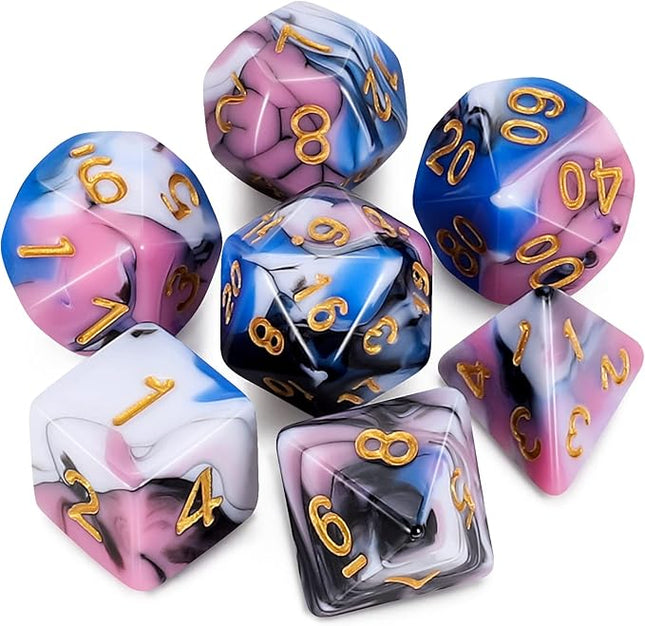 CiaraQ DND Polyhedral Dice Set for Dungeons and Dragons RPG MTG Role Playing Table Games-with 1 Dice Pouch (Blue+Pink+Black+White)