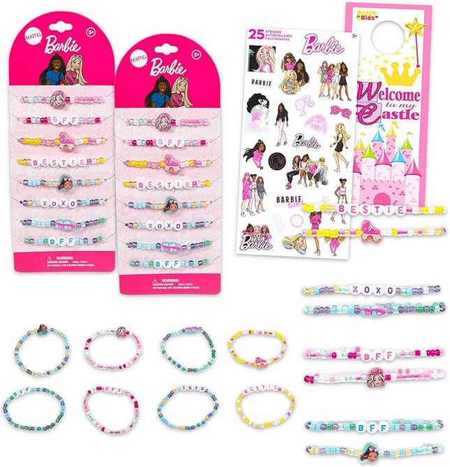 Barbie Birthday Party Favor Bracelets for Kids - Bundle with 16 Stretchy Friendship Bracelets for Girls Plus Stickers, More | Barbie Birthday Party Supplies Goodie Bag Fillers