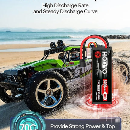 HOOVO 7.4V 70C 6200mAh 2S Lipo Battery Hard Case with Tracxas Plug for RC Car RC Helicopter RC Truck RC Truggy Airplane Quadcopter UAV Drone FPV (2 Packs