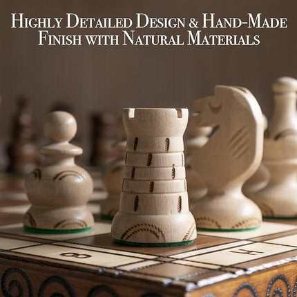 Wegiel Grand Royal Wooden Chess Set for Adults and Kids - 18 Inch Luxury Chess Set, Handcrafted from Premium Beech and Birch Wood - Unique Folding Design with Storage