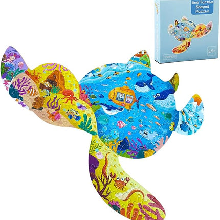 Puzzles for Kids Ages 4-6-8, 136 Piece Kid Puzzles Turtle Animal Shape Jigsaw Puzzles Learning Educational Toys Birthday Gifts for Boys Girls Ages 4 5 6 7 8 9 10(Turtles)