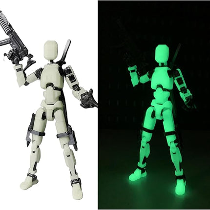 Pre-Assembly 3D Printed 5.54'' Stick 13 Action Figure, Multi-Jointed Tian13, Articulated T13 Desktop Decoration,12 in 1 d13 Accessories Best Birthday Festival Gift (Glow White)