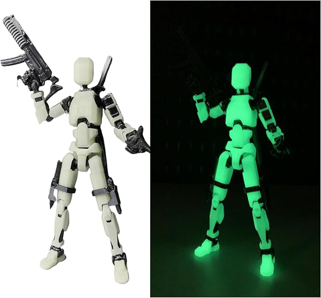Pre-Assembly 3D Printed 5.54'' Stick 13 Action Figure, Multi-Jointed Tian13, Articulated T13 Desktop Decoration,12 in 1 d13 Accessories Best Birthday Festival Gift (Glow White)
