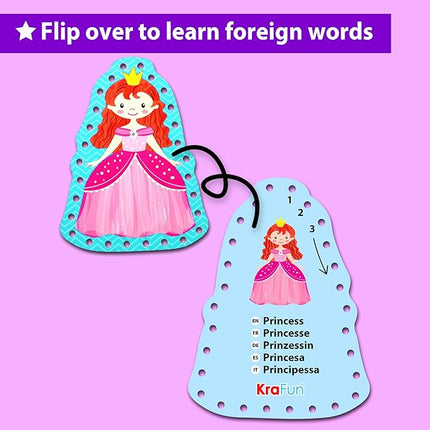 KRAFUN Beginner Unicorn My First Lacing Card Kit for Kids Arts & Crafts, 5 Easy Princess Lacing Projects, Paper Art Craft Cards for Toddlers, Fine Motor Preschool Skills Toys