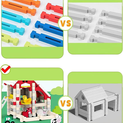 123PCS Wooden Building Blocks Set for Toddlers, Construction City Stacking Toys, Preschool Learning Educational Toys for Kids 3+ Years Girls and Boys (Hospital)