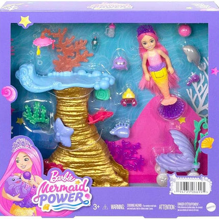 Barbie Mermaid Power Doll & Playset, Chelsea Mermaid Doll with 4 Sea Animal Pets, Toy Coral Reef Play Area, Stroller & Accessories