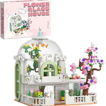 Botanical Garden Building Set, Flower Glass House Building Block Set with Luminous - 732 PCS Greenhouse Buiding Toy with Flowers Potted Plants Bunny Animals Model Xmas Gift for Adults Teens