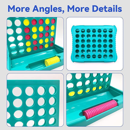 4 in a Row Game, Classic Family Board Game for Kids & Adults, Perfect Educational Toy for Boys Girls Ages 3-8, Portable 2-Player Strategy Games for Travel, Foldable with 6 Spare Discs Green