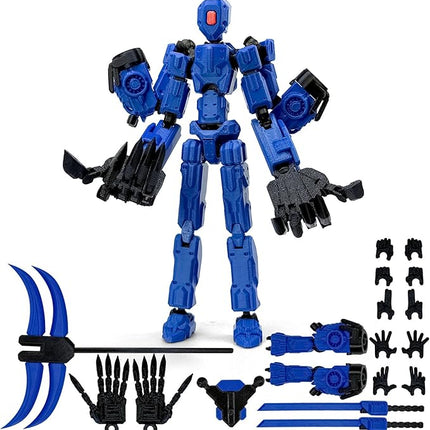 5.5Inch T13 Action Figure Assembly Completed, T13 3D Printed Action Figure Multi-Jointed Movable Robot Set,Collectors Desktop Decorations for Game Lovers Toys (Blue)
