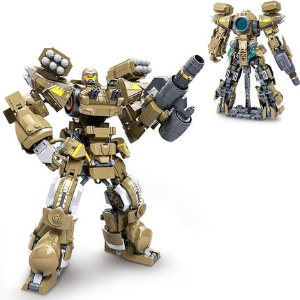 Mech Robot Transforming Building Blocks Set for Adults, Brown City Protector Mecha Model Action Figures, Cool Creative Robots STEM Toys Gift for Teens Boys, 581 Pieces