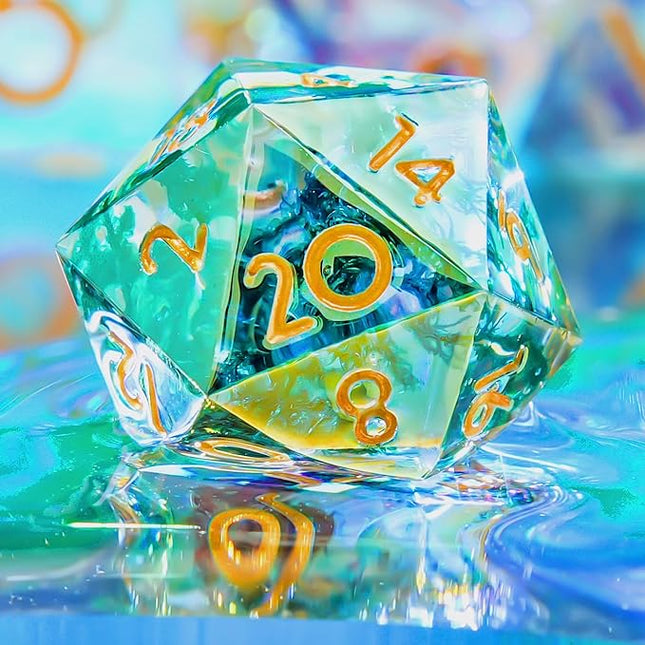 YEMEKO Coral DND Dice Set-Laser Rainbow Dice with Iridescent Iconic Coating for Dungeons and Dragons,Polyhedral with Resin Sharp Edge for RPG, MTG Table Games（Coral ）