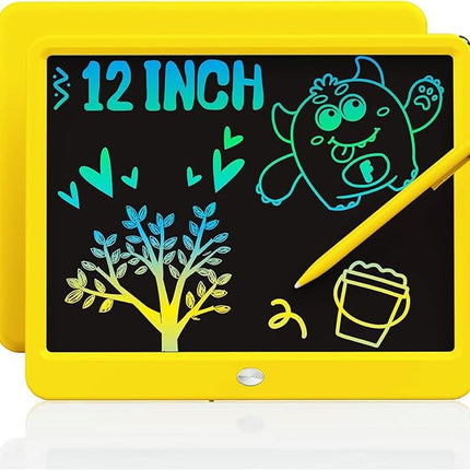 TEKFUN LCD Writing Tablet Doodle Board, 12inch Colorful Drawing Tablet Writing Pad, Kids Travel Essentials, Toddler Toys 6 7 8 Year Old Girls Boys (Yellow)