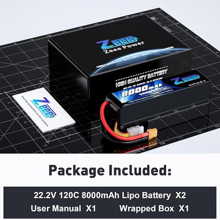 Zeee 6S Lipo Battery 8000mAh 22.2V 120C Soft Pack RC Battery XT60 Connector for RC Car Truck Desert Racer RC Drone RC Tank Racing Hobby Models(2 Pack)