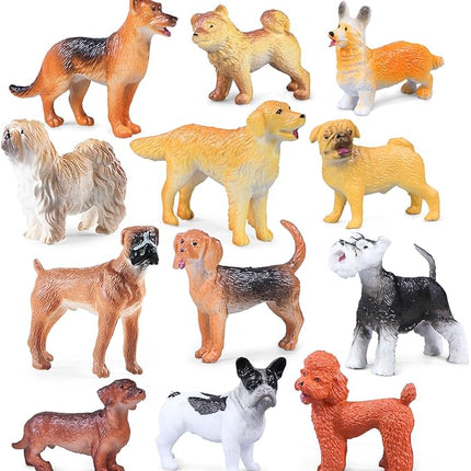 SIENON 12PCS Dog Figures Toy Set, Miniature Plastic Realistic Assorted Dollhouse Puppy Animals for Kids Educational Preschool Learning Christmas Easter Eggs Birthday Party Favor Cake Topper