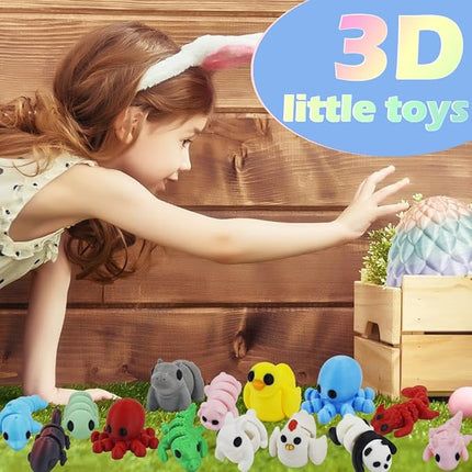25PCS Mini 3D Printed Animal Figures Set with Dragon Egg, Premium 3D Printed Fidget Toys for Kids, Fun Party Favors, Unique Collector's Gift Set, Cute Desk Decor, Perfect Stress Relief Gift Idea