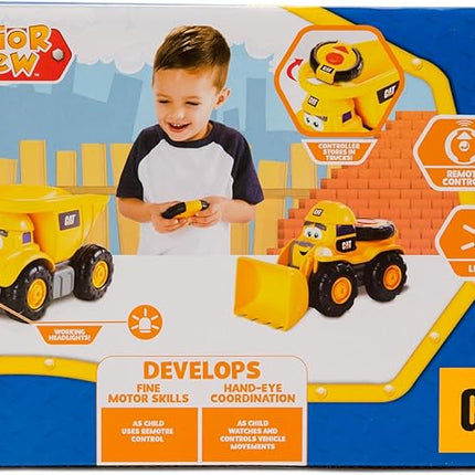 CAT Construction Toys, Junior Crew Lil' Movers Remote Control Truck, RC Car + Dump Truck, Working Headlights, with Child Friendly Controller