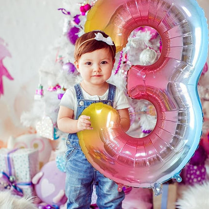 Smlpuame 40 Inch Number Balloons 0-9 Rainbow Gradient Large Number 3 Balloons, Digital Balloons for Birthday Party Celebration Decorations, Helium Foil Number Balloons for Wedding Anniversary