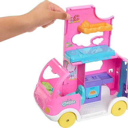 Barbie Camper, Chelsea 2-in-1 Playset with Small Doll, 2 Pets & 15 Accessories, Vehicle Transforms into Camp Site (Amazon Exclusive)