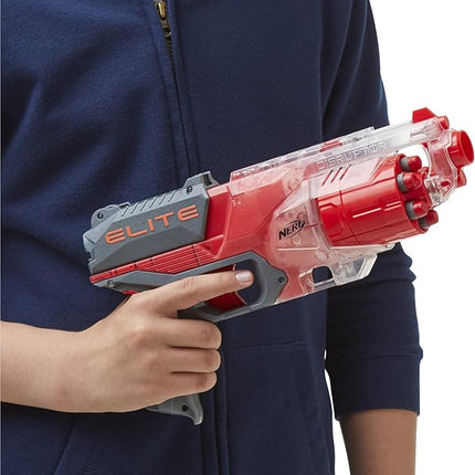 NERF Elite Disrupter Blaster - 6-Dart Rotating Drum, Slam Fire, Translucent Red (Amazon Exclusive)