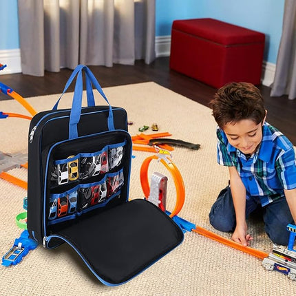 Toy Cars Carrying Case Compatible with Hot Wheels Up to 99pcs, Portable Car Toy Storage Organizer Bag for 1/64 Scale Toy Cars, Matchbox Cars, Dolls, Mini Toys, Bag Only (Blue)