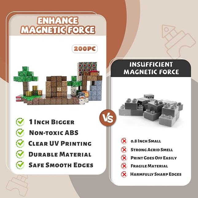 200PCS Magnetic Blocks, 1in Magnetic Building Blocks Cubes for Kids, Stacking Magnets Tiles, School STEM Montessori Stacking Toy, Christmas Birthday Gifts for Boys and Girls Age 3+ Years Old