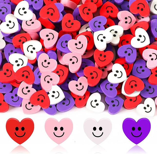 JUNEBRUSHS 150Pcs Mini Heart Erasers for Kids Bulk, Novelty Valentine Pencil Erasers Valentines Gifts for Kids School Classroom Prizes Homework Rewards Valentine's Day Party Favors