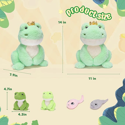 IKASA Mommy Frog Stuffed Animal Mom and Baby Plush Toy, Cute 14" Soft Small Mama Family Set Cuddly Toy with Little Mini Babies,Gifts for Kids
