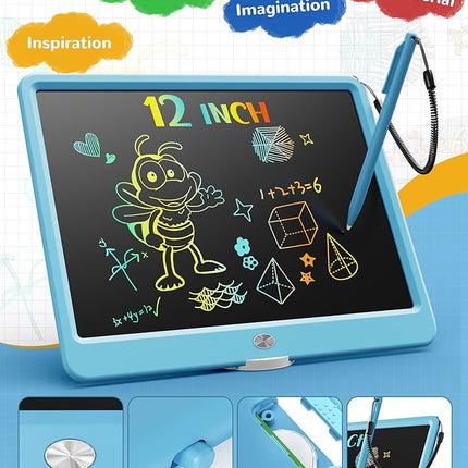 KOKODI LCD Writing Tablet, 12 Inch Colorful Toddler Doodle Board Drawing Tablet, Erasable Reusable Electronic Drawing Pads, Educational and Learning Toy for 3-6 Years Old Boy and Girls(Blue)