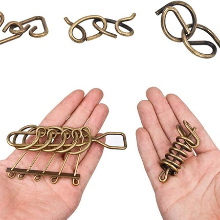 Assorted Ancient Metals Puzzle Brone Color Stress Relief Toys 9 Pack IQ Wire Puzzles with Paper Box Gift Package Great Educational Metals Still Puzzle Games Toys for Children and Adults by AHYUAN