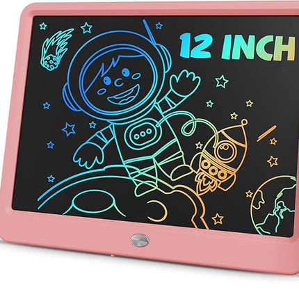 TEKFUN Toys for Girls 12in LCD Writing Tablet, Erasable Doodle Board with Anti-Lost Stylus, Mess Free Coloring Drawing Board, Travel Car Trip Games Toys Birthday for 3 4 5 6 7 Girls Pink
