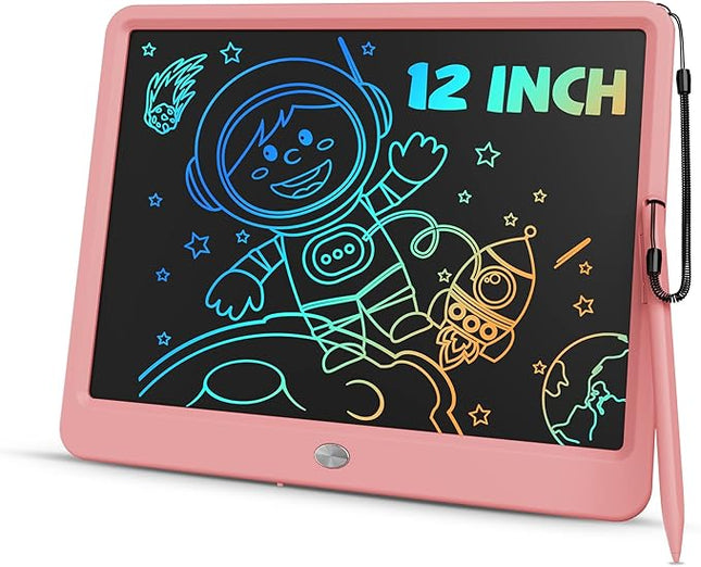 TEKFUN Toys for Girls 12in LCD Writing Tablet, Erasable Doodle Board with Anti-Lost Stylus, Mess Free Coloring Drawing Board, Travel Car Trip Games Toys Birthday for 3 4 5 6 7 Girls Pink